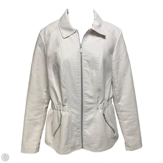 Faux Leather Jacket Moto By Baccini In White, Size: M