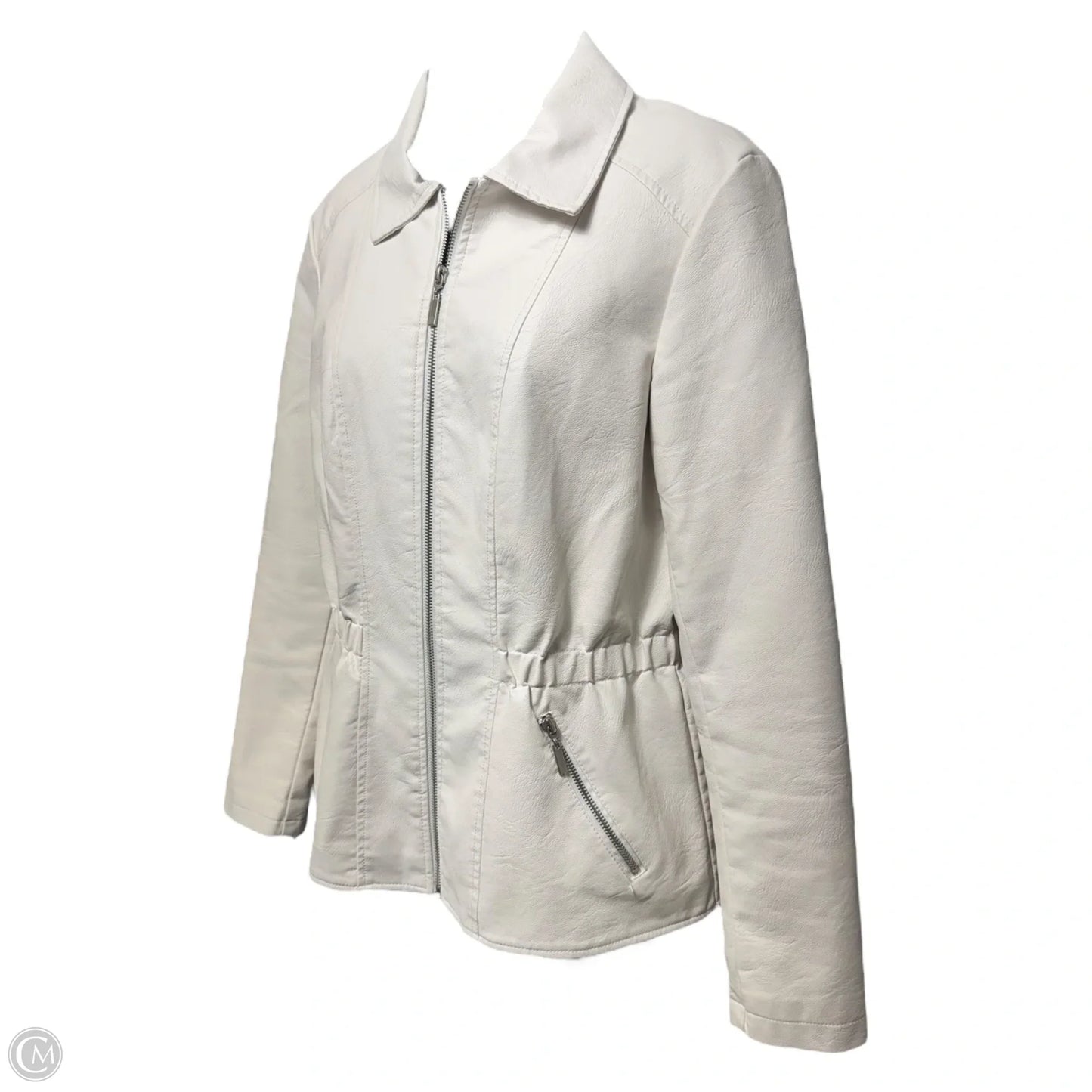 Faux Leather Jacket Moto By Baccini In White, Size: M