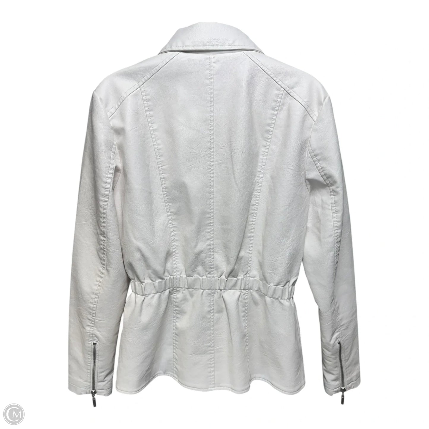 Faux Leather Jacket Moto By Baccini In White, Size: M