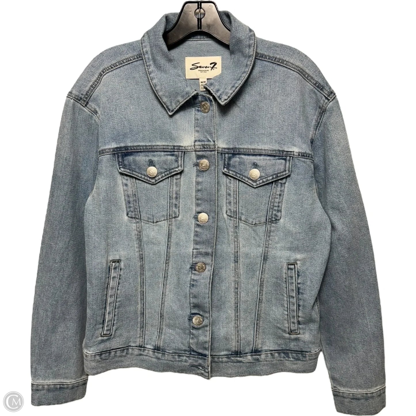 Denim Trucker Jacket By Seven 7 In Blue Denim, Size: M