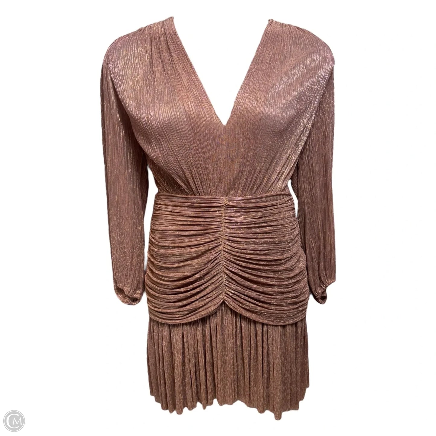Fully Lamé Ruched Dress By Maje In Copper, Size: 10