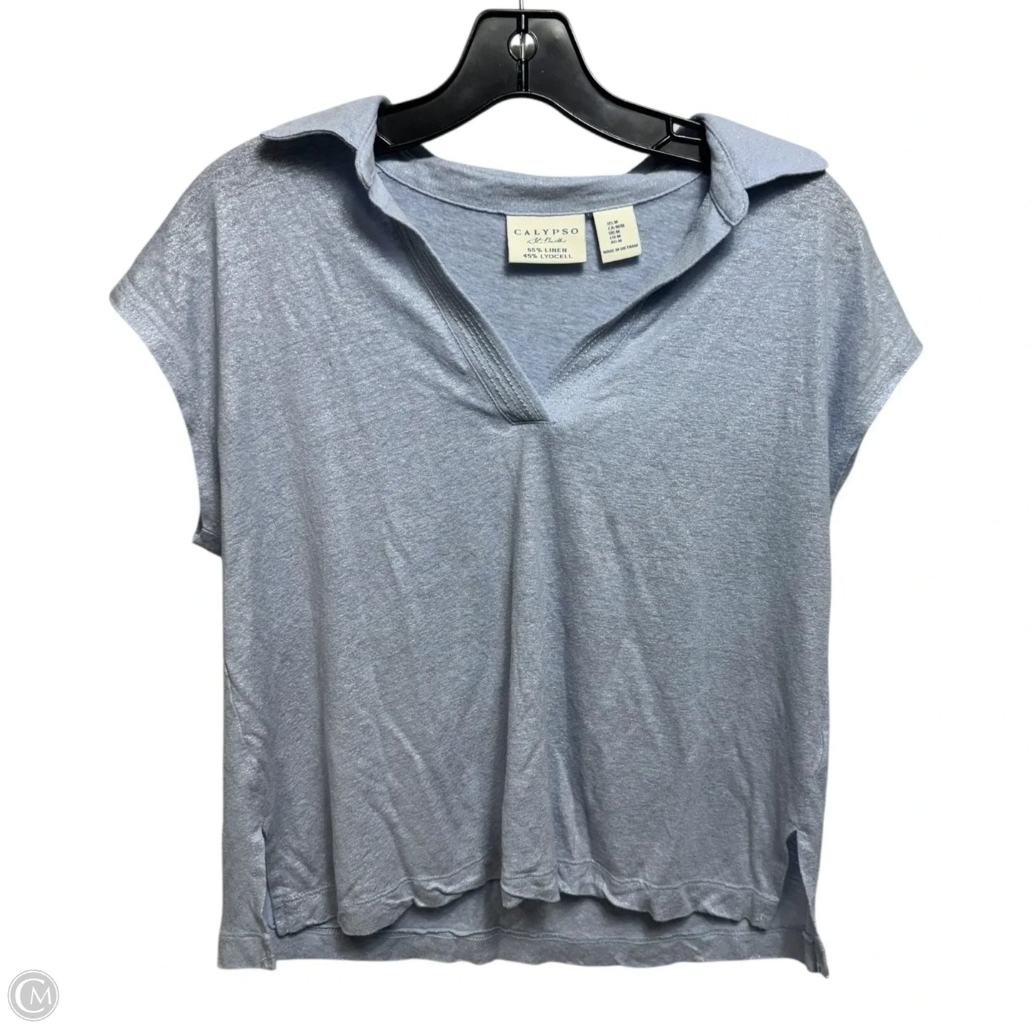 Linen Blend Top Short Sleeve By Calypso St Barth In Blue, Size: M