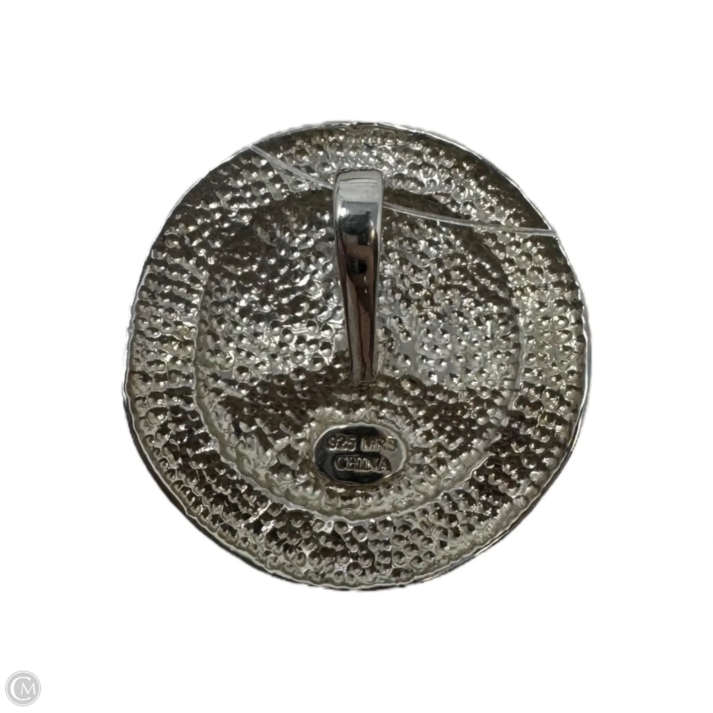 Two Tone Hammered & Brushed Gold Sterling Silver Circle Pendant Stamped MRB