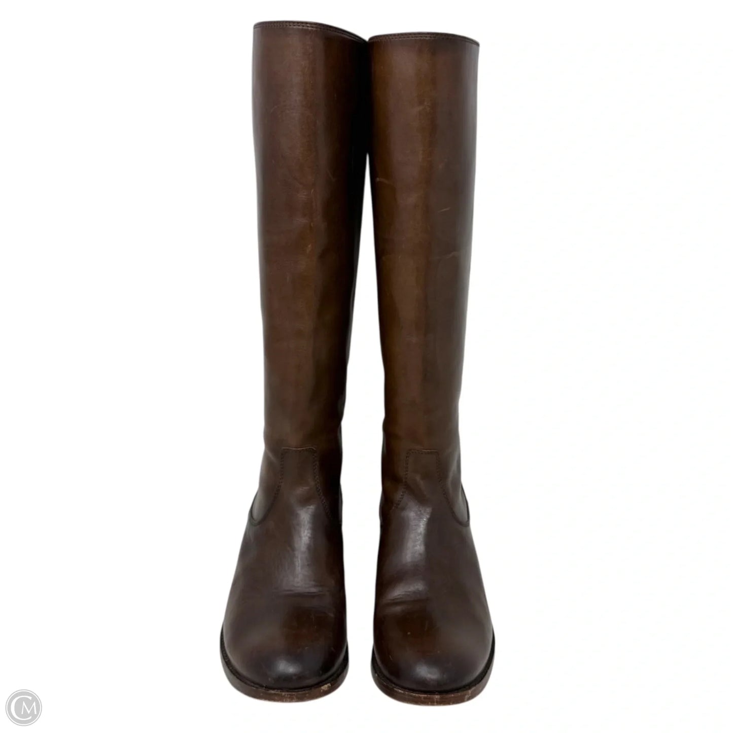 Melissa Button Back Zip Tall Riding Brown Boots Designer By Frye In Cognac, Size: 7