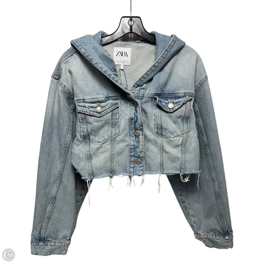 Cropped Jacket Denim By Zara In Blue Denim, Size: L