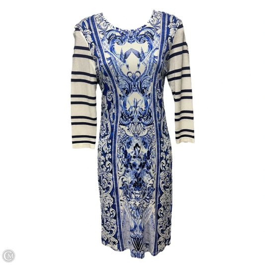 2013 Resort Collection Baroque Porcelain Printed Shift Dress Designer By Roberto Cavalli In Blue & White, Size: 6