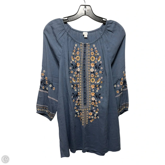 Embroidered Top 3/4 Sleeve By J. Jill In Blue, Size: Xs