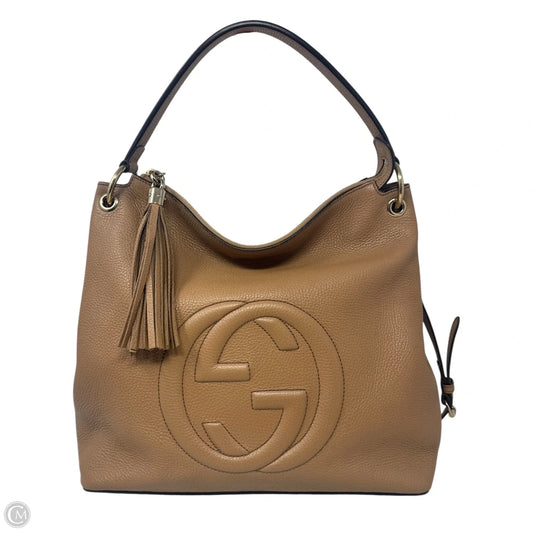 Soho Pebbled Leather Convertible Handbag Luxury Designer By Gucci, Size: Large