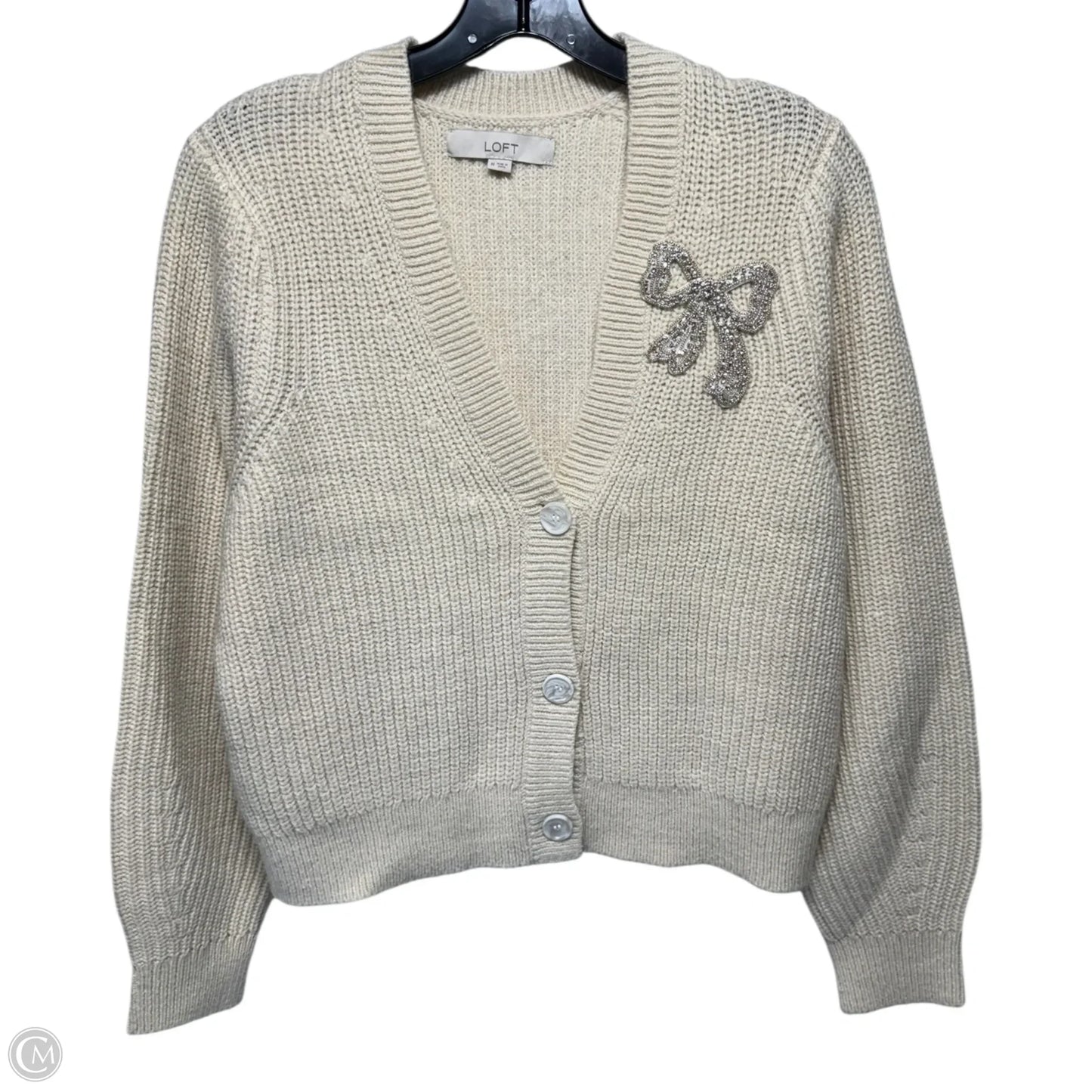 Sweater Cardigan By Loft In Cream, Size: M