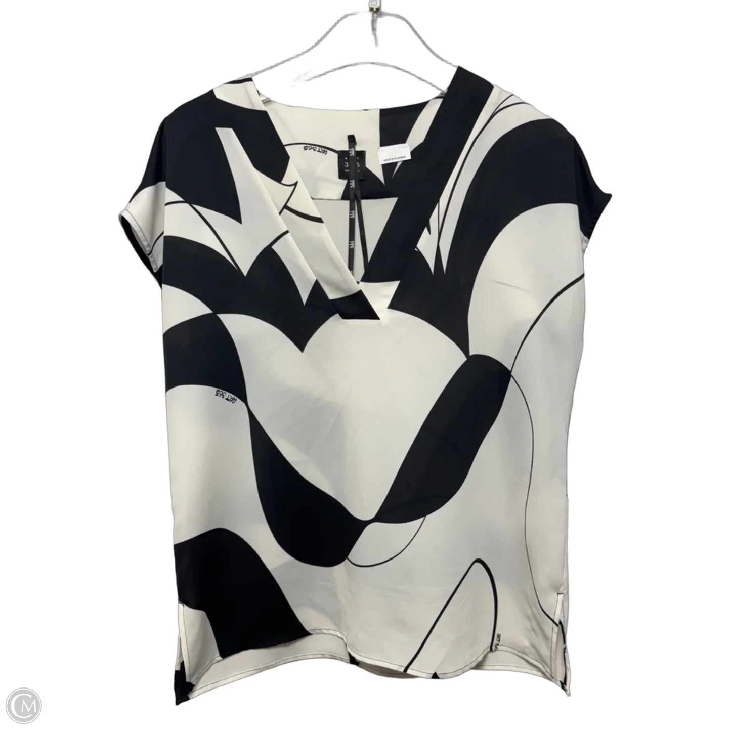 Doga V-Neck Top By Art365 by Marella In Black & Cream Abstract Print Satin, Size: 8