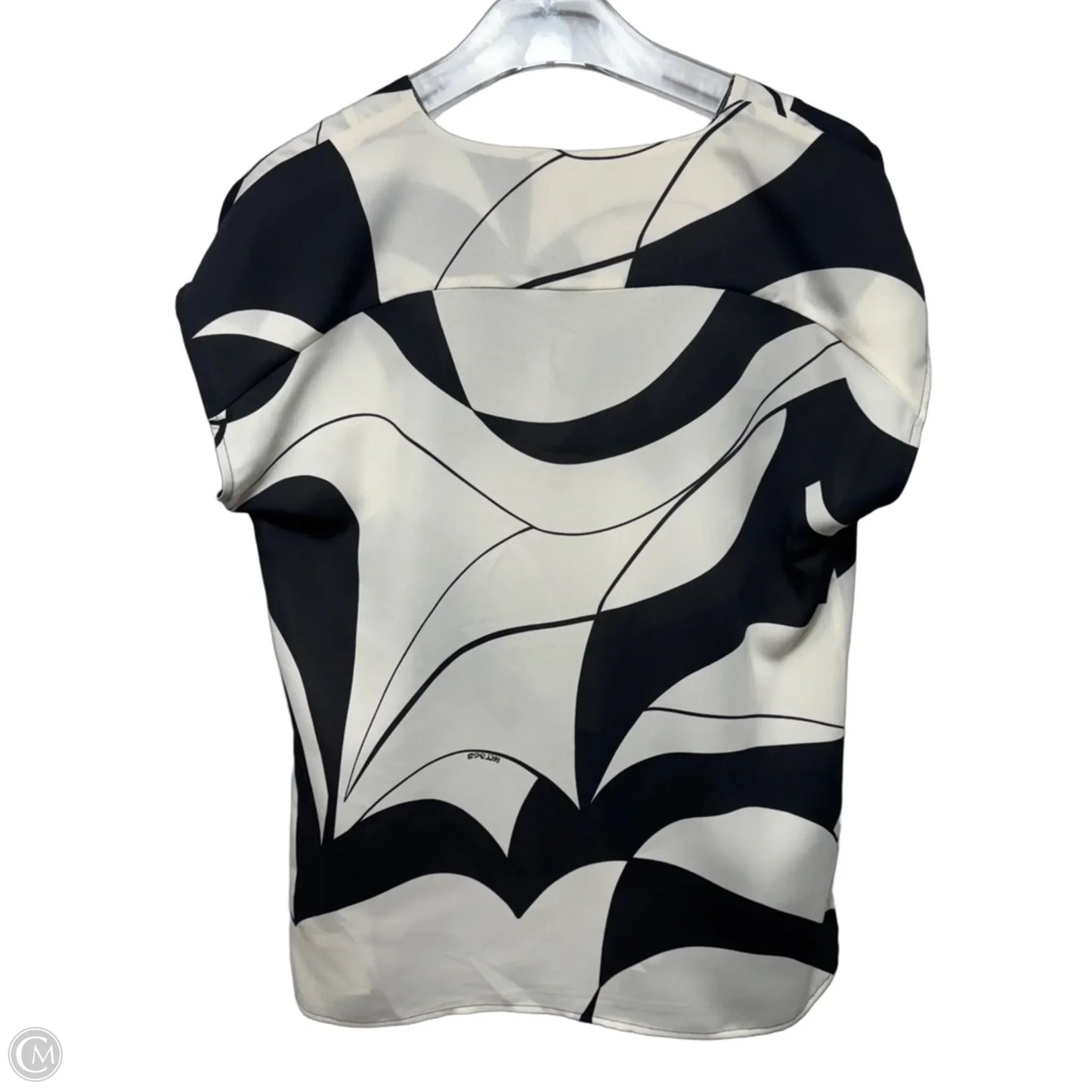 Doga V-Neck Top By Art365 by Marella In Black & Cream Abstract Print Satin, Size: 8