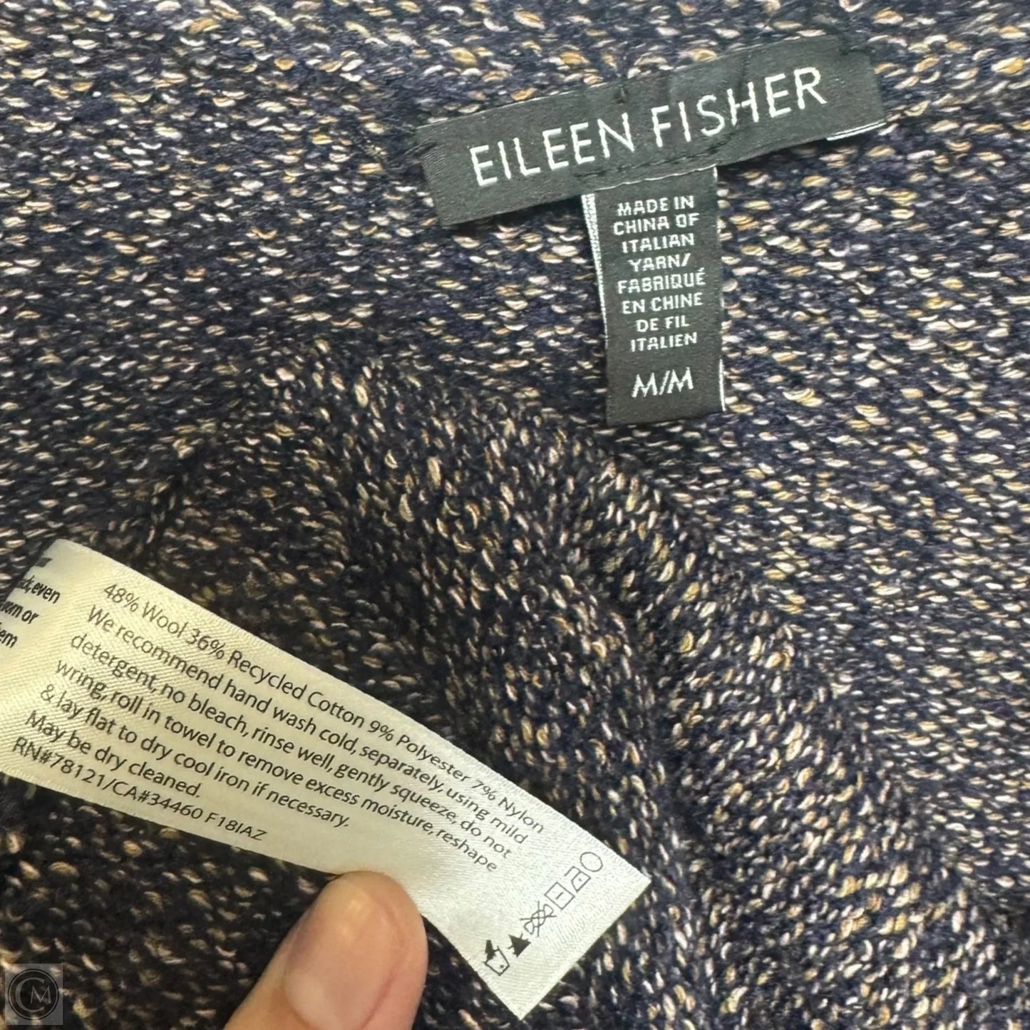 Wool Blend Sweater Cardigan By Eileen Fisher In Blue & Pink, Size: M