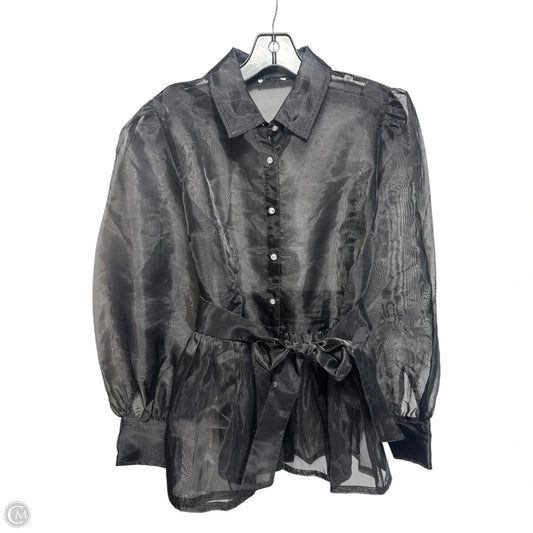 Sheer Belted Blouse Long Sleeve Unbranded In Black, Size: M