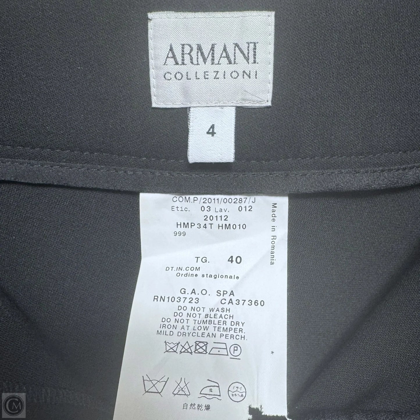 Wool Pants Luxury Designer By Armani In Black, Size: 4