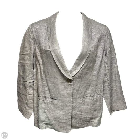 Metallic Linen Blazer By Eileen Fisher In Silver, Size: L