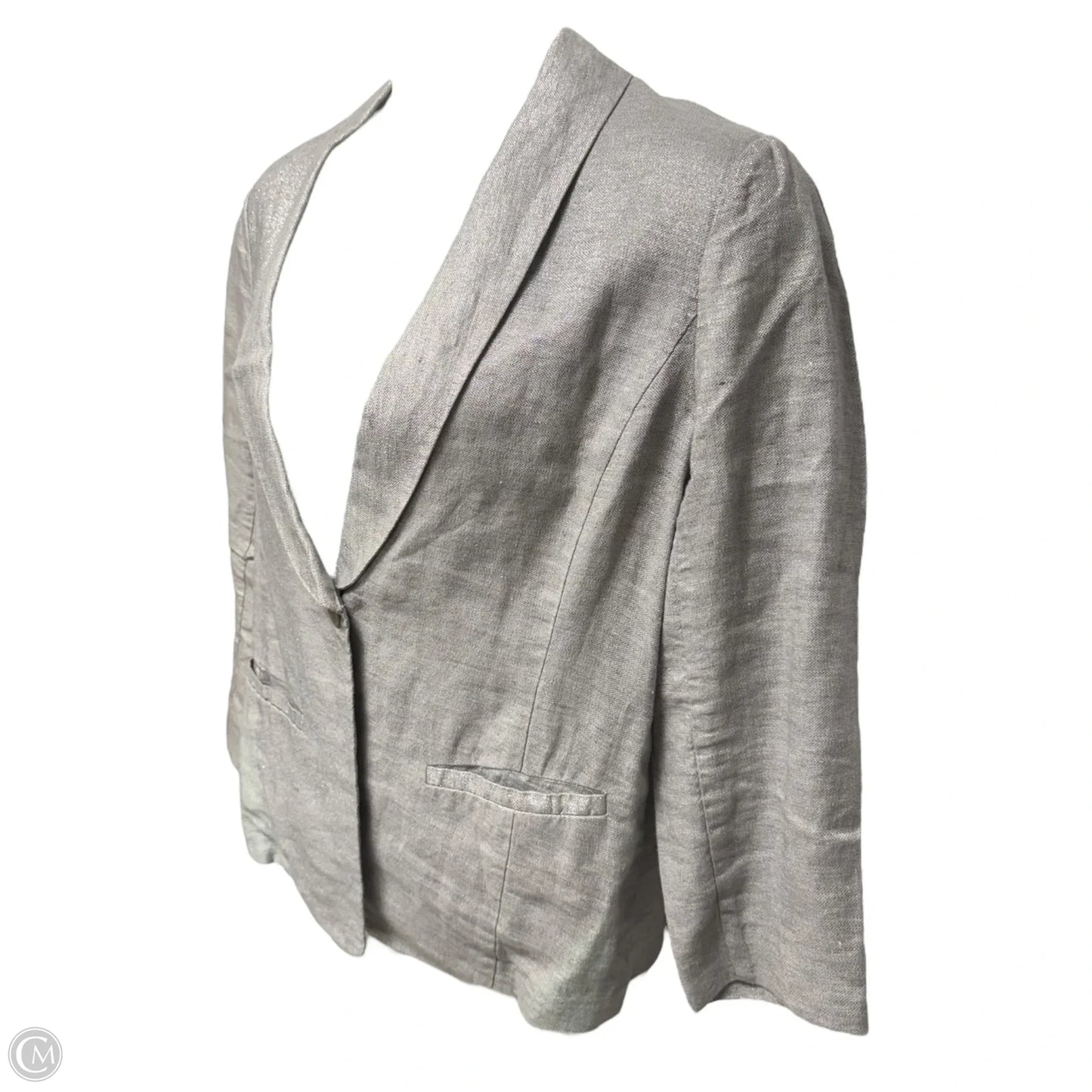 Metallic Linen Blazer By Eileen Fisher In Silver, Size: L