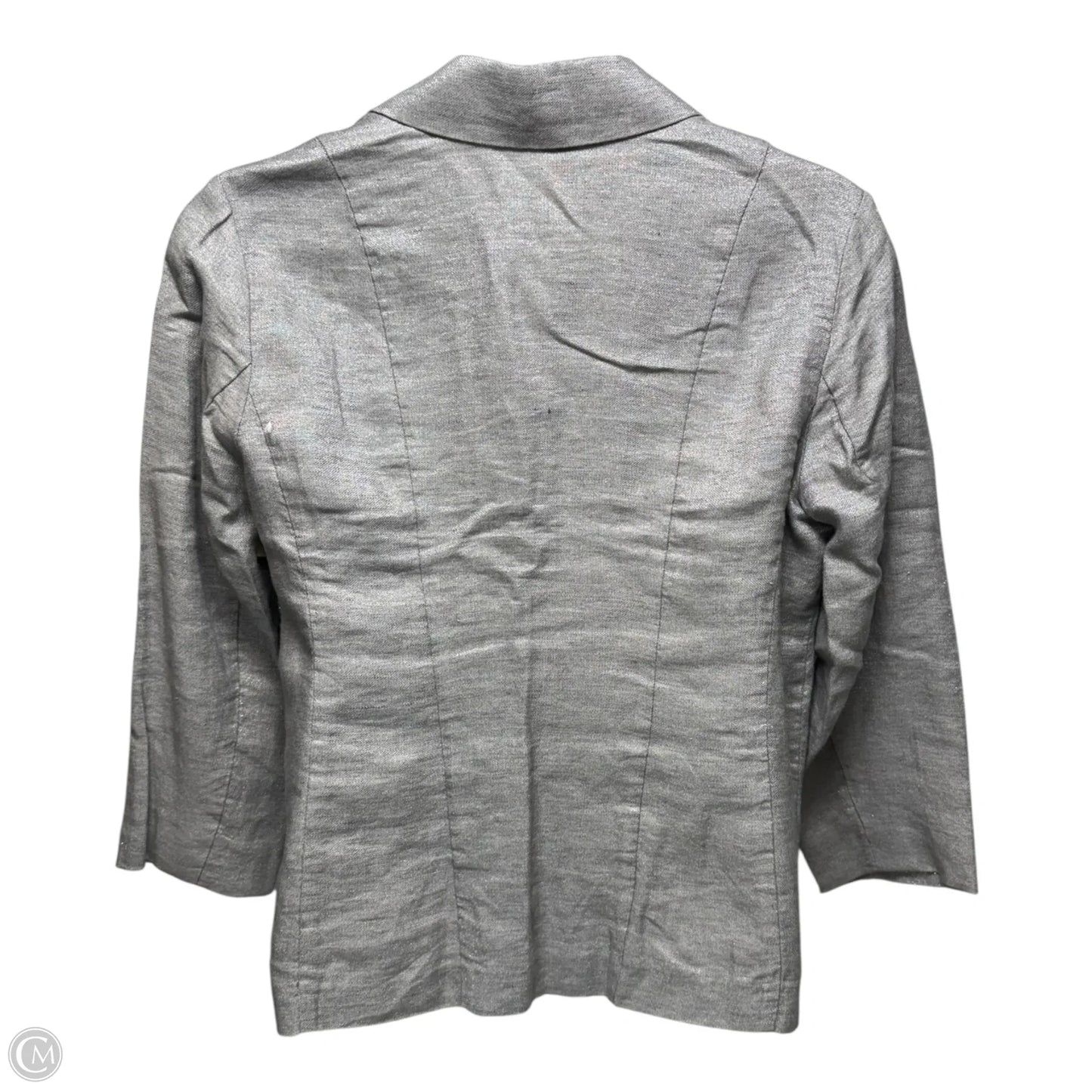 Metallic Linen Blazer By Eileen Fisher In Silver, Size: L