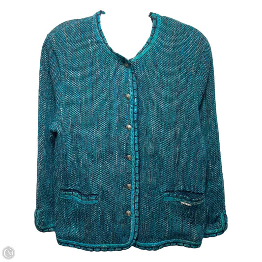Wool Blazer By Geiger In Green and Blue, Size: 4