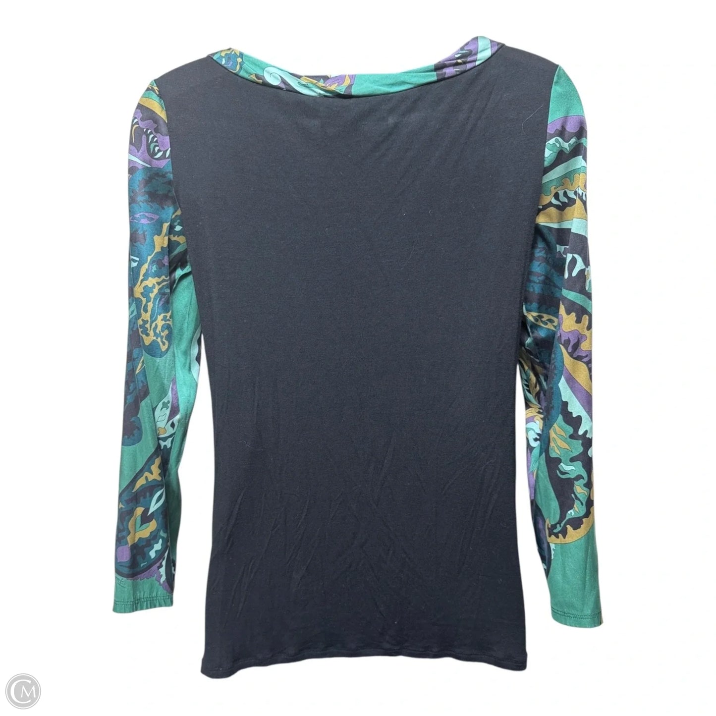 Multi-Color Silk Bateau Neck Tunic Blouse Luxury Designer By Emilio Pucci In Abstract Print, Size: 4