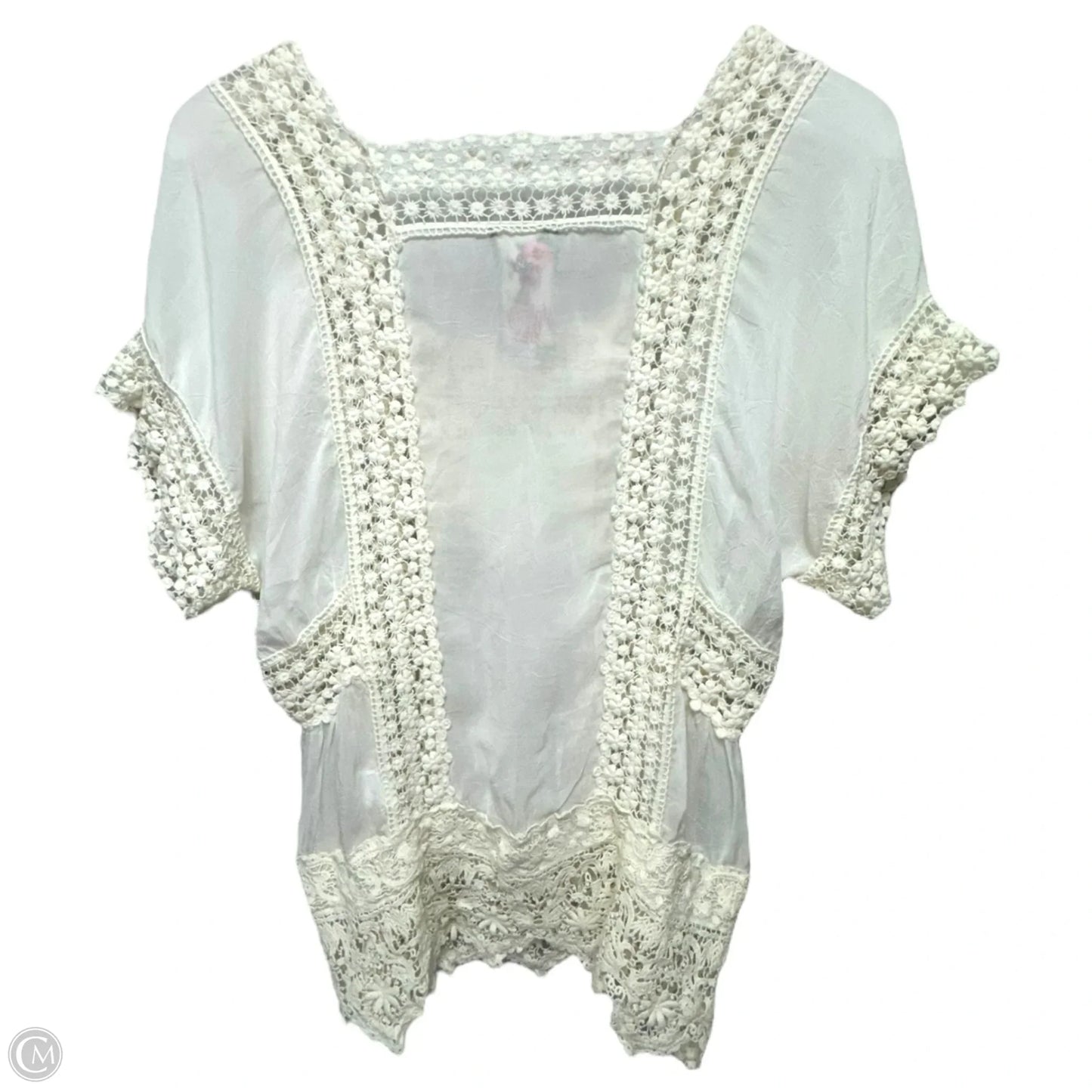 Crochet Lace Embroidered Tunic Short Sleeve By Johnny Was In Cream, Size: S