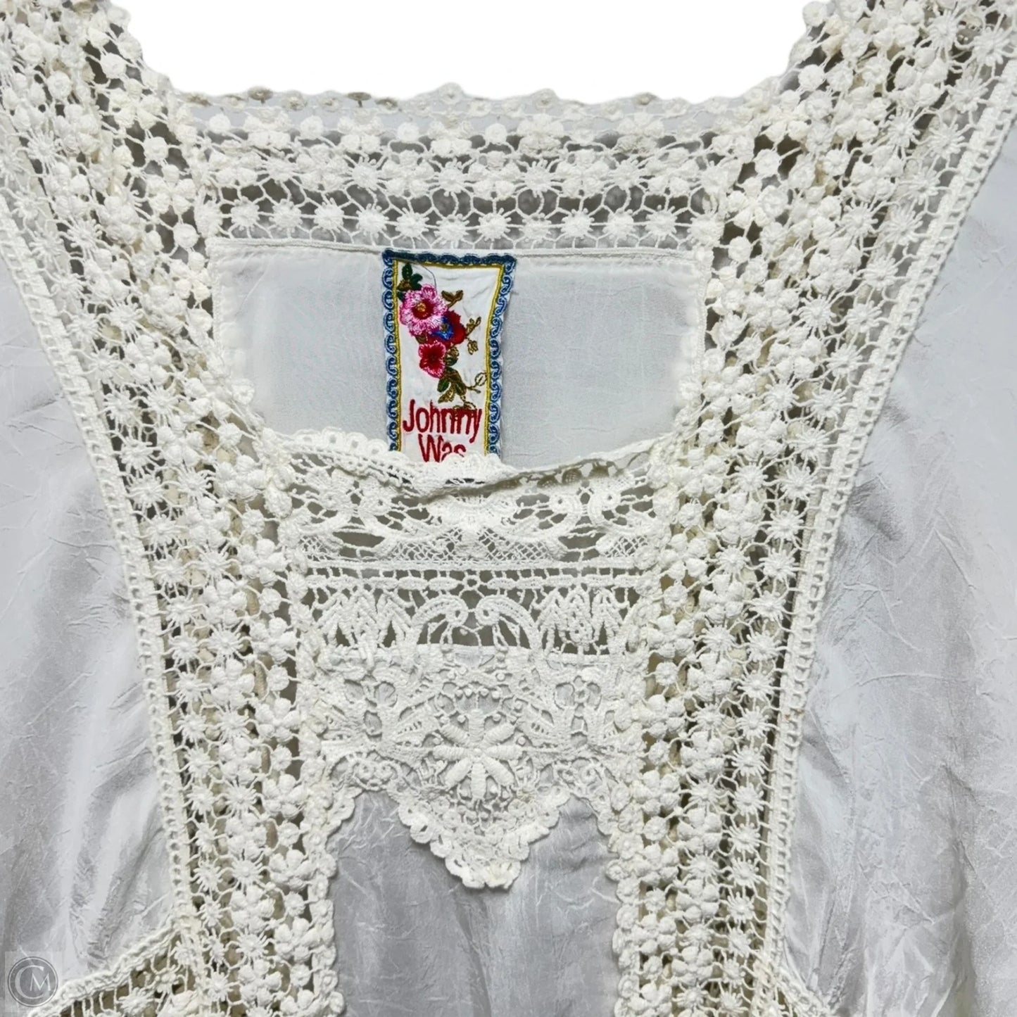 Crochet Lace Embroidered Tunic Short Sleeve By Johnny Was In Cream, Size: S