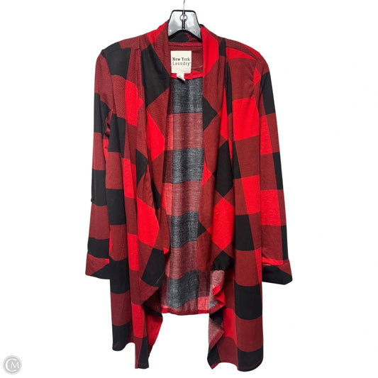 Sweater Cardigan By New York Laundry In Checkered Pattern, Size: Xl