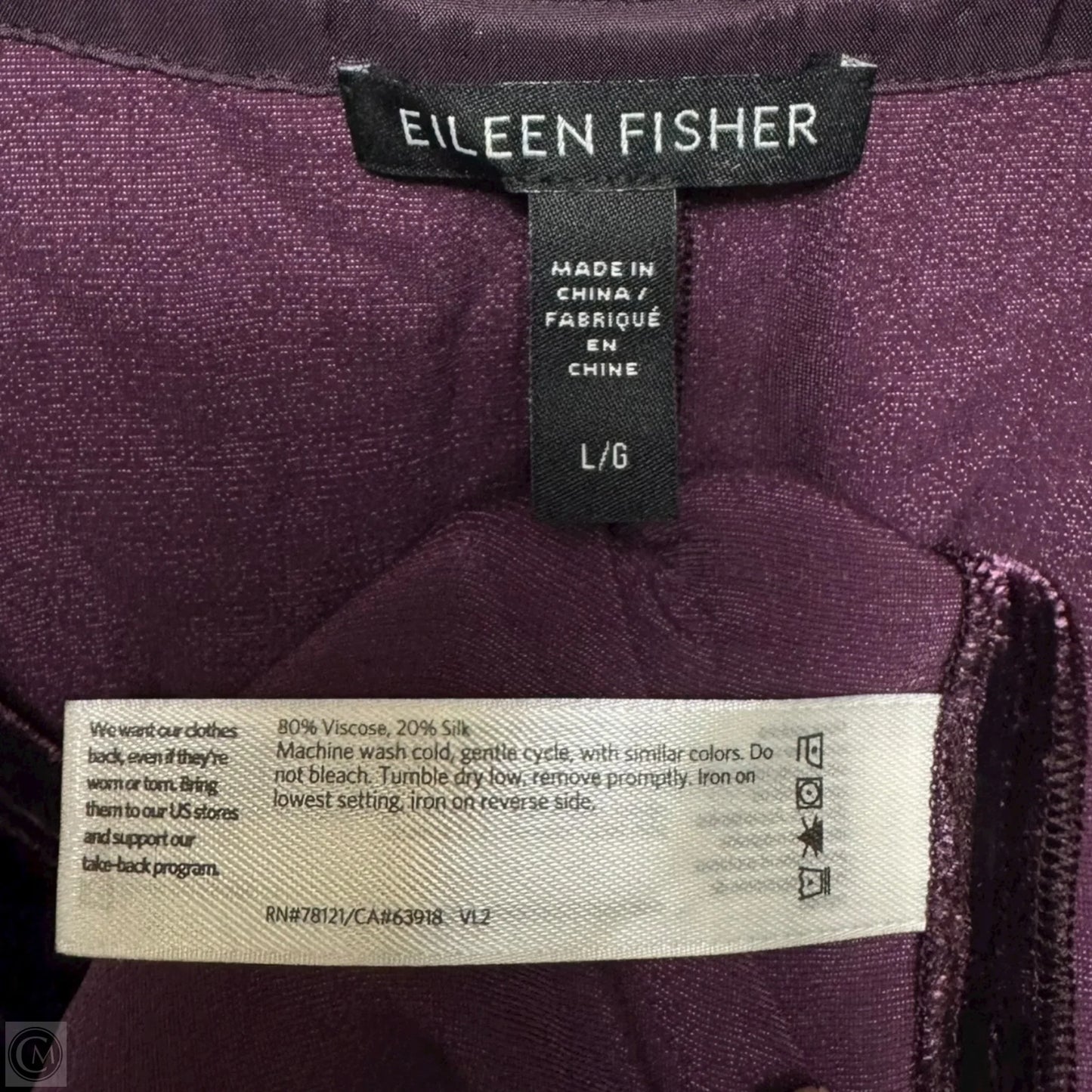 Velvet Silk Blend Top Long Sleeve By Eileen Fisher In Purple, Size: L