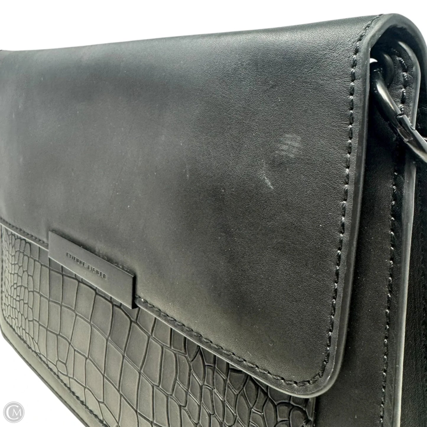 Croc Flap Handbag Leather By Etienne Aigner, Size: Medium