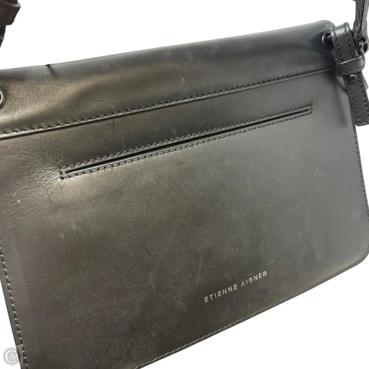 Croc Flap Handbag Leather By Etienne Aigner, Size: Medium