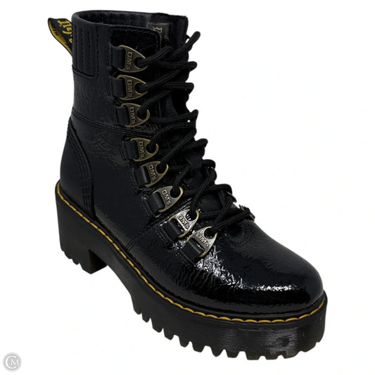 Laurenne Distressed Patent Leather Lace Up Heel Boots By Dr Martens In Black, Size: 5