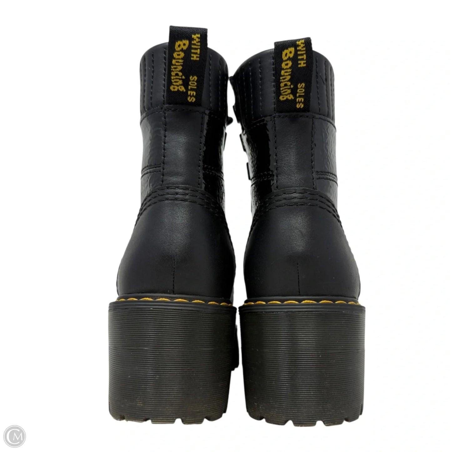 Laurenne Distressed Patent Leather Lace Up Heel Boots By Dr Martens In Black, Size: 5