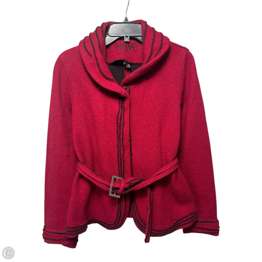 Belted Wool Sweater Cardigan By Icelandic Design In Red, Size: M