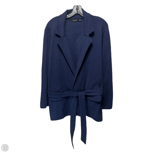 Belted Combed Cotton-Blend Blazer By Lauren By Ralph Lauren In French Navy, Size: 3x
