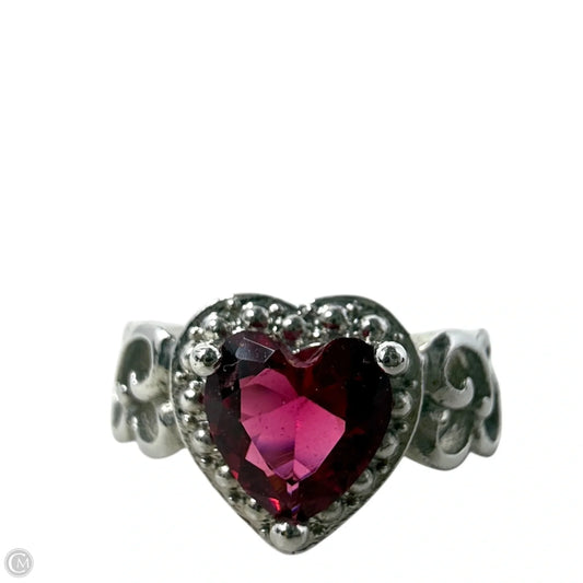 Sterling Silver Red Gemstone Heart Ring, Size: 7