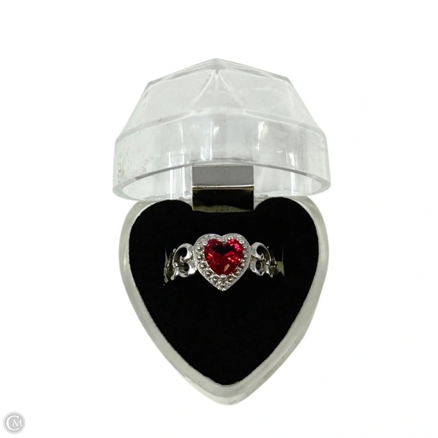 Sterling Silver Red Gemstone Heart Ring, Size: 7