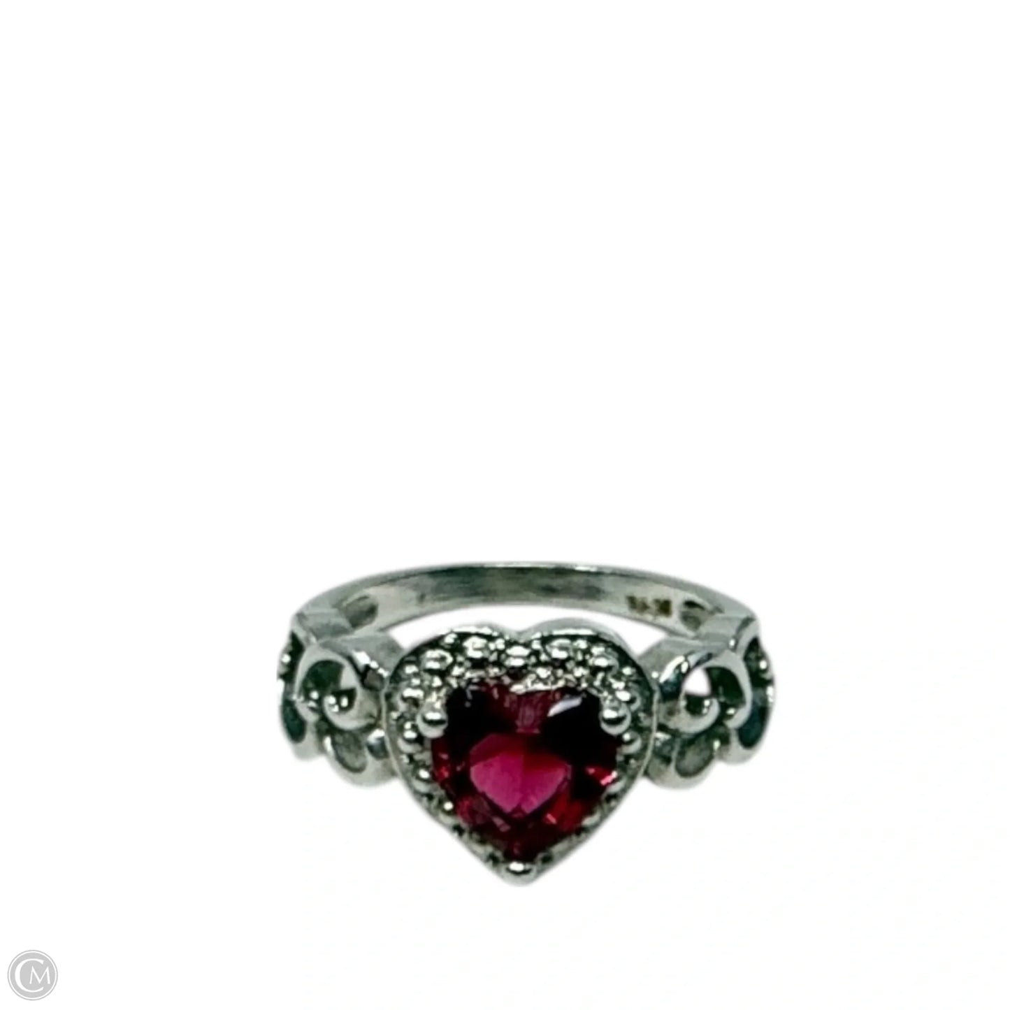 Sterling Silver Red Gemstone Heart Ring, Size: 7