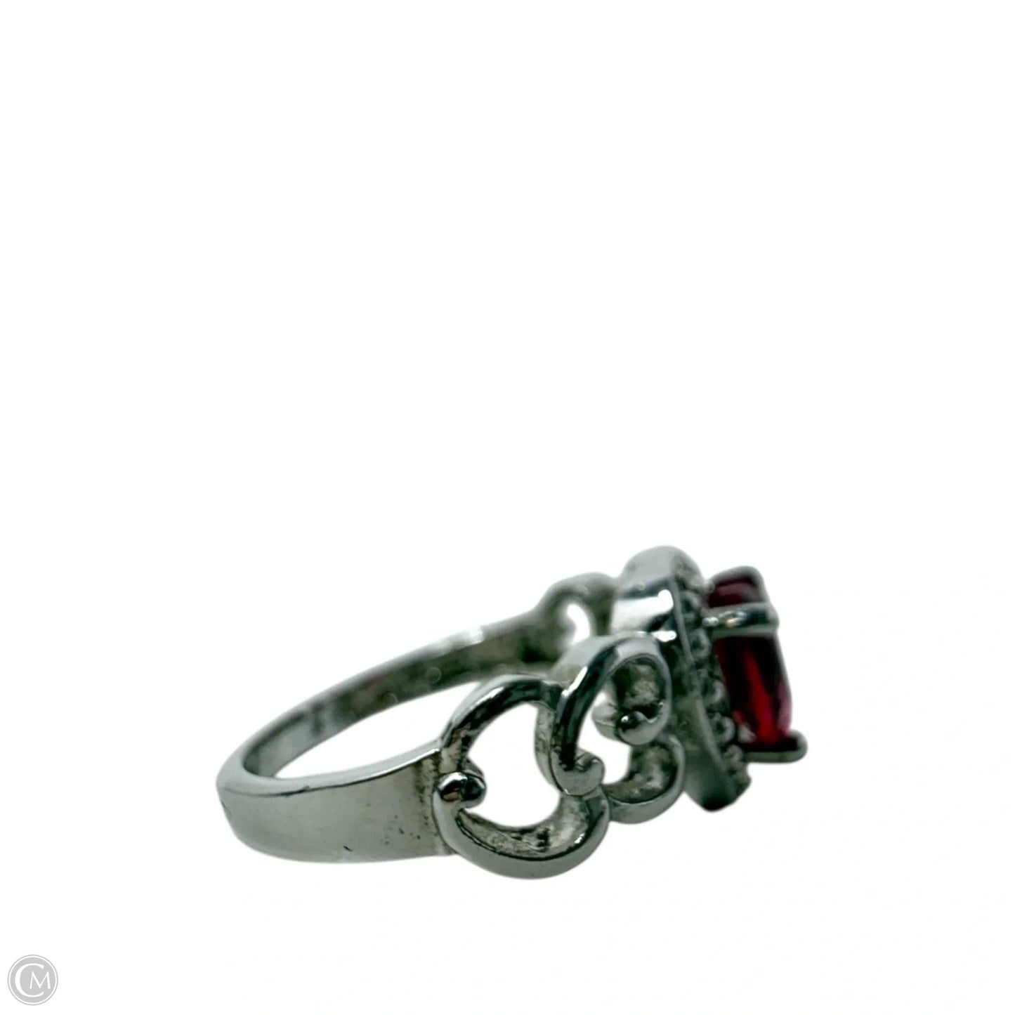 Sterling Silver Red Gemstone Heart Ring, Size: 7