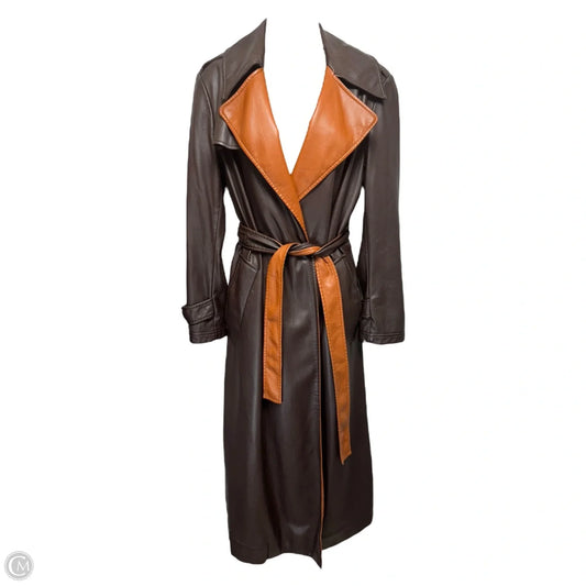 Vegan Leather Belted Trench Coat Designer By Derek Lam In Brown, Size: Xs