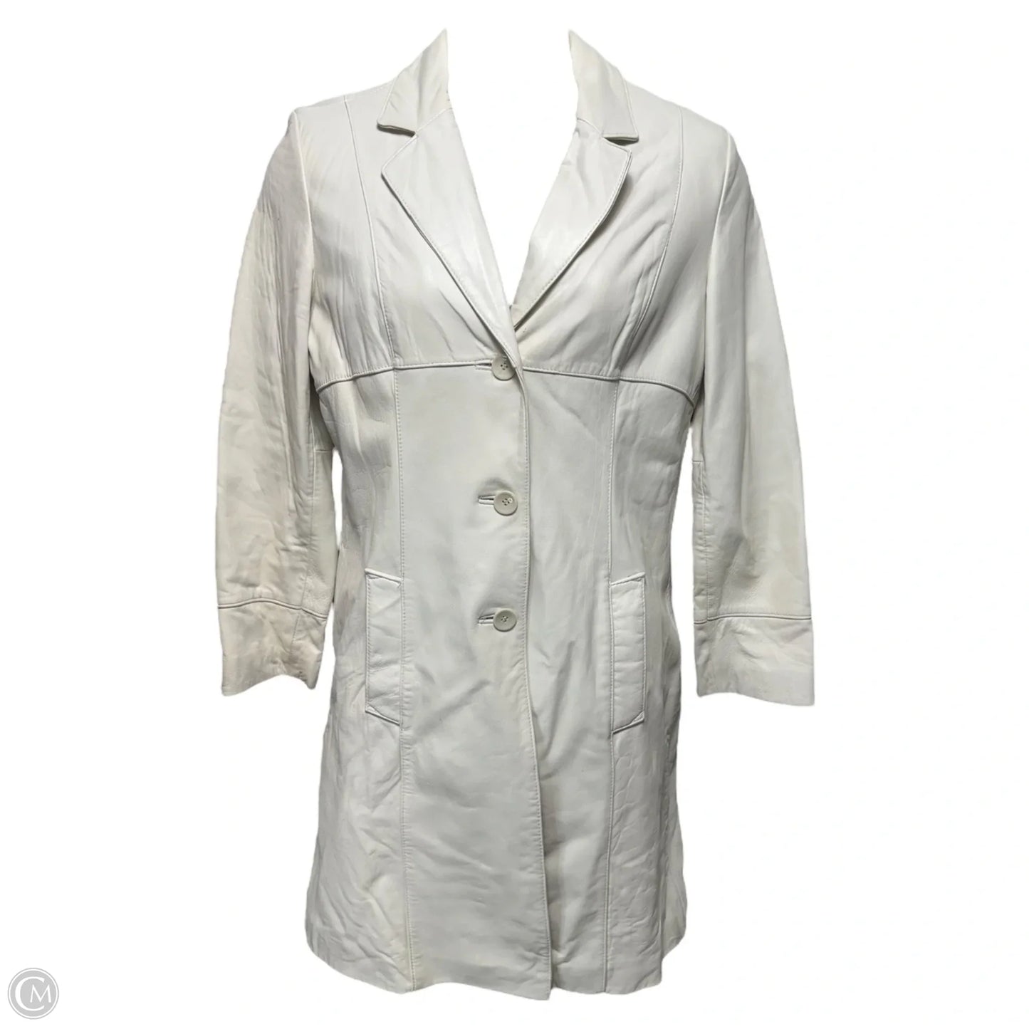Vintage Leather Coat By Wilsons Leather In Cream, Size: L