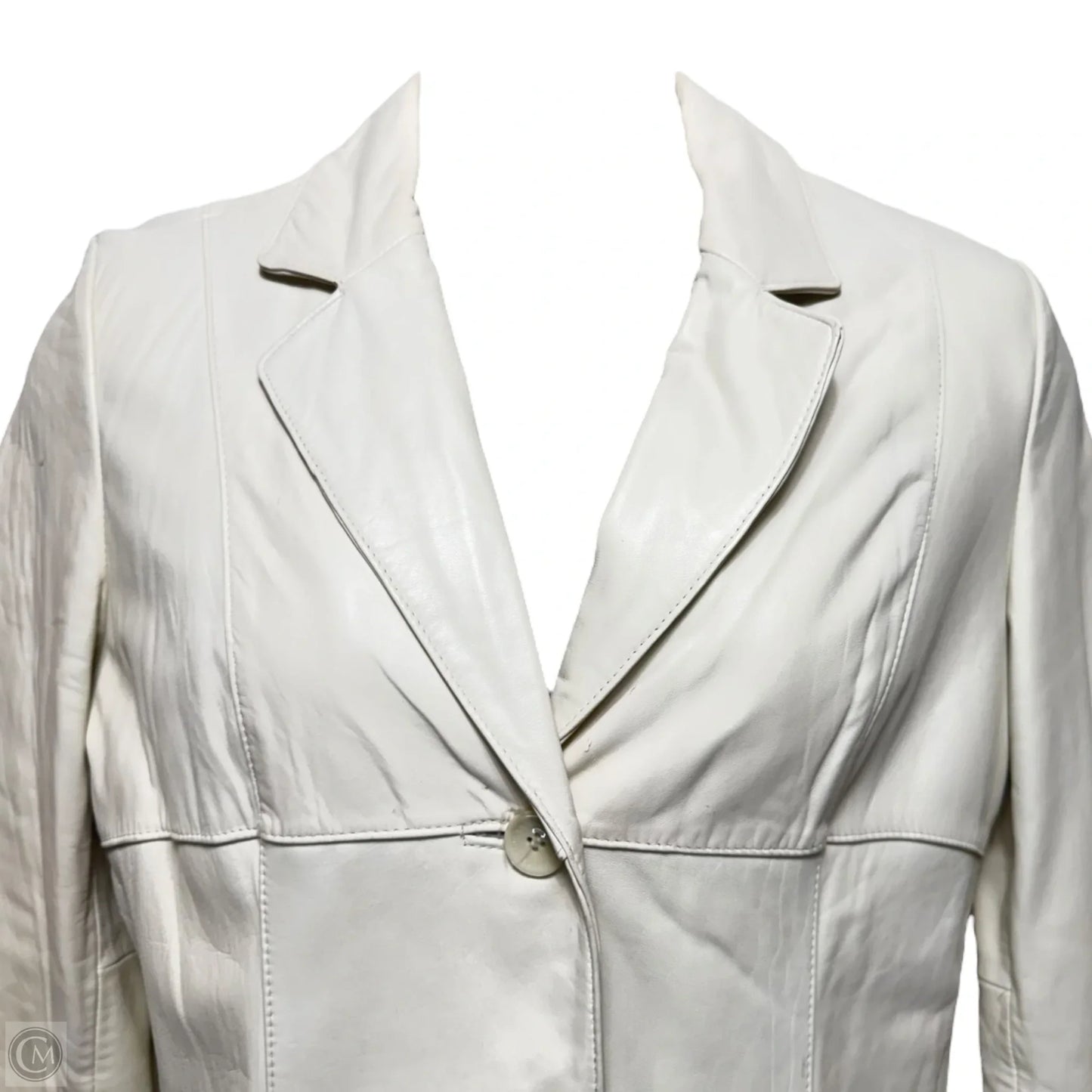 Vintage Leather Coat By Wilsons Leather In Cream, Size: L