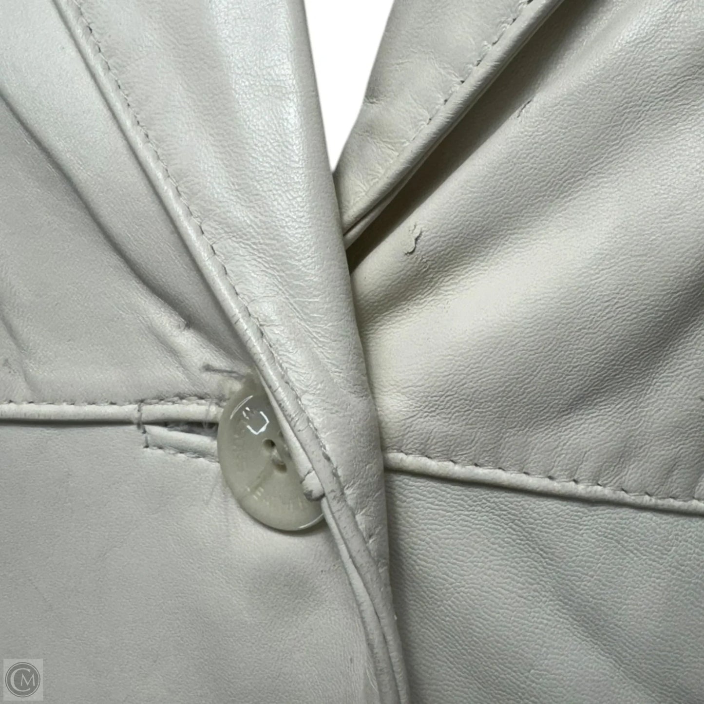 Vintage Leather Coat By Wilsons Leather In Cream, Size: L