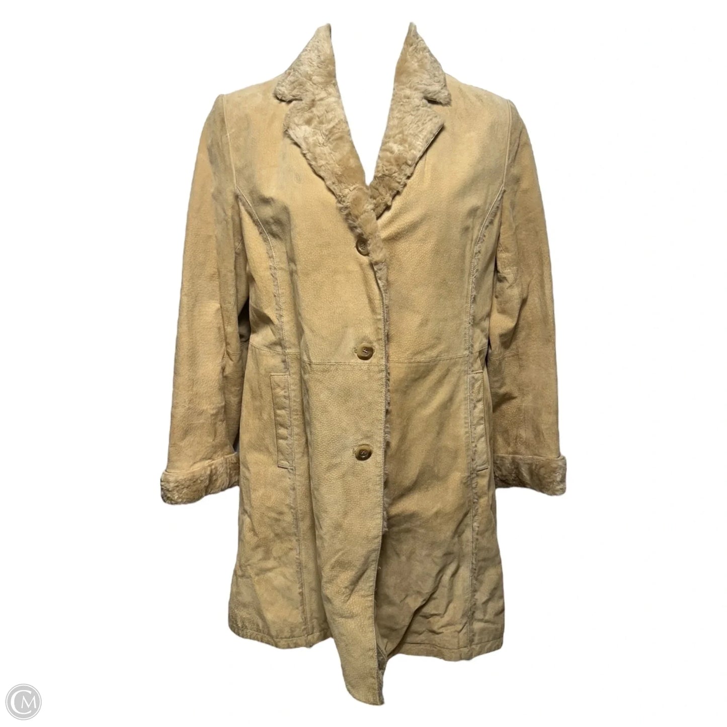 Vintage Suede Coat By Gallery In Tan, Size: L