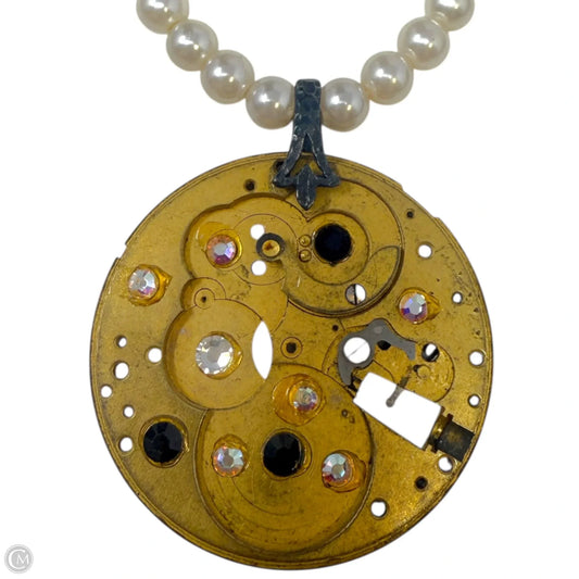 Steampunk Pearl Beaded Gear Pendant Statement Necklace With Magnetic Clasp