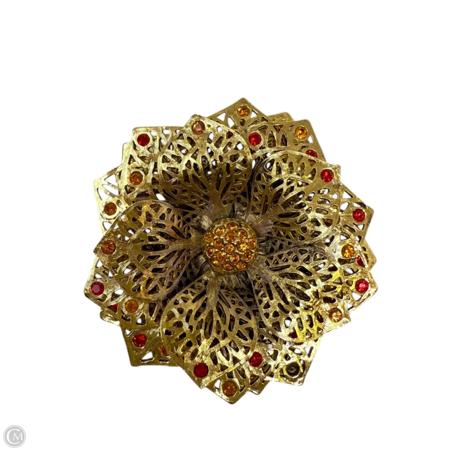 Vintage Gold Filigree Swarovski Crystal Flower Brooch Pin By Joan Rivers