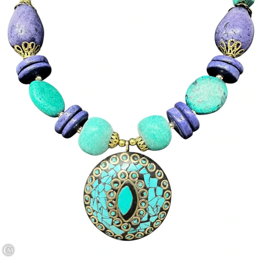 Turquoise & Purple Tone Stone Statement Necklace