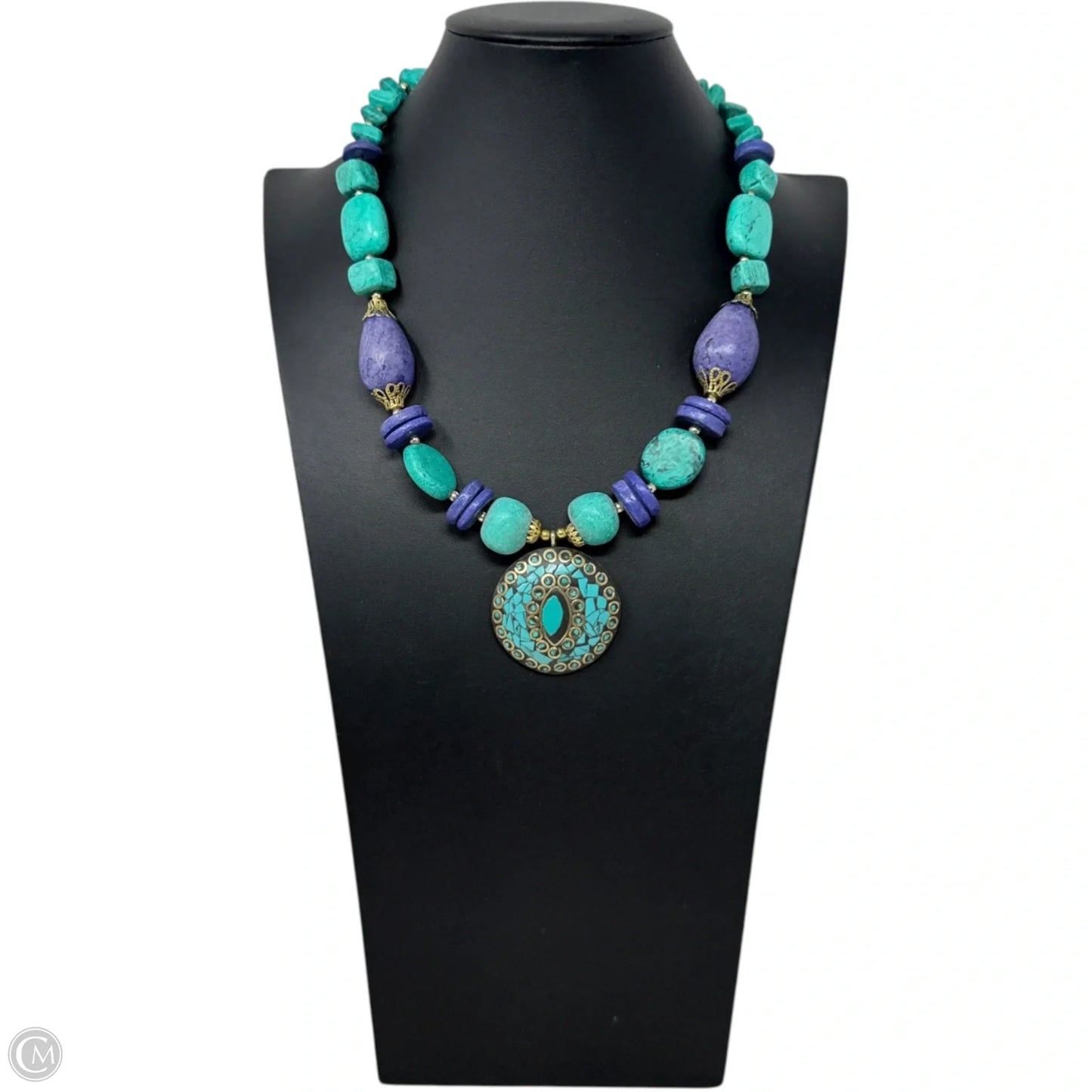 Turquoise & Purple Tone Stone Statement Necklace