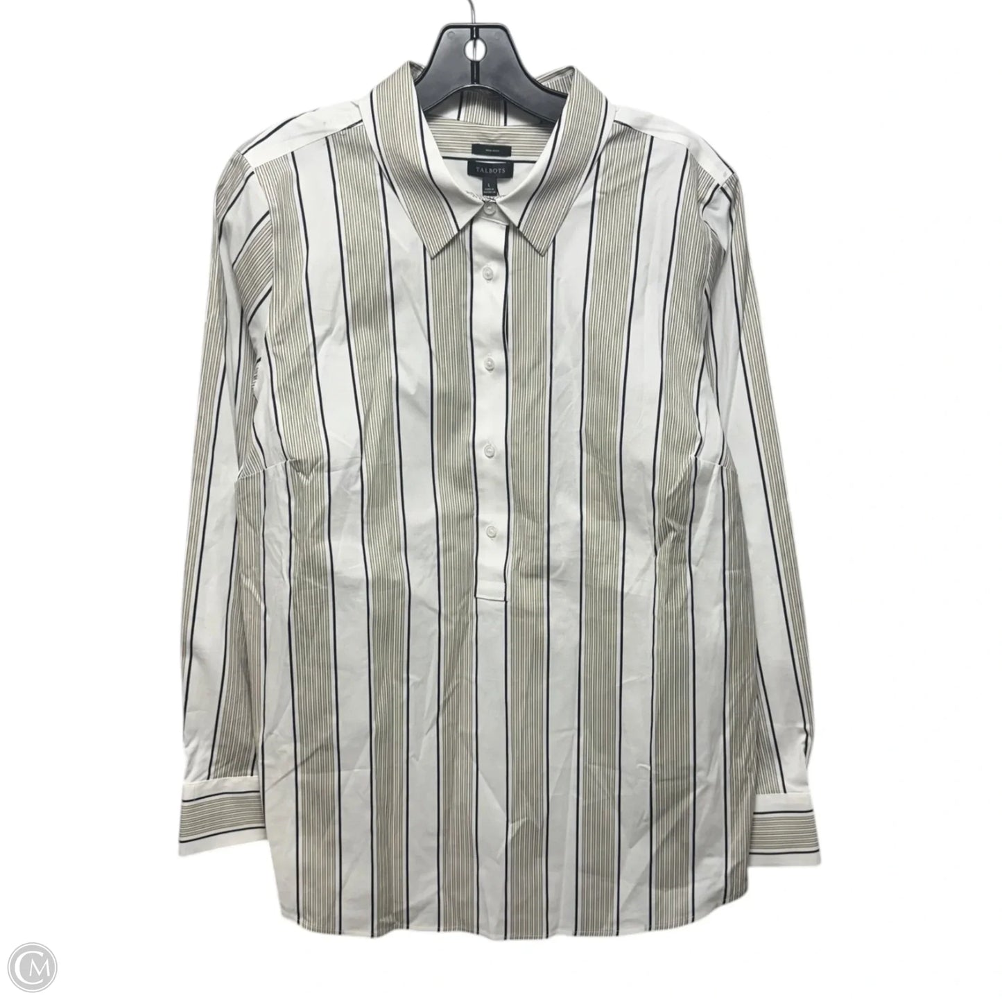 Non-Iron Top Long Sleeve By Talbots In Striped Pattern, Size: L