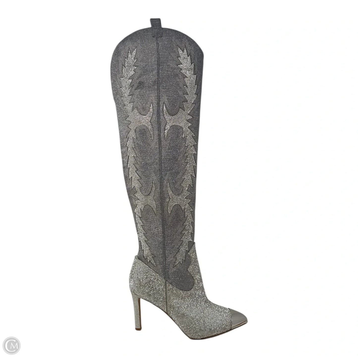 Katyanna Two Rhinestone Embellished Western Dress Boots By Gianni Bini In Silver, Size: 8.5