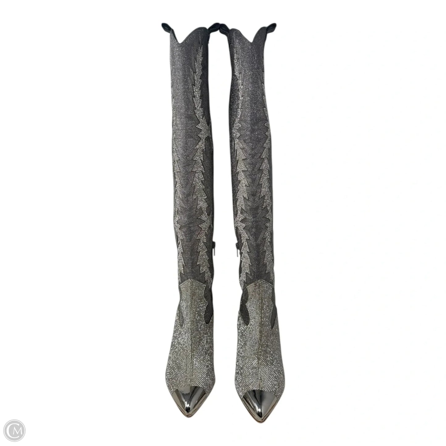 Katyanna Two Rhinestone Embellished Western Dress Boots By Gianni Bini In Silver, Size: 8.5