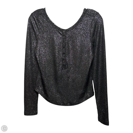 The Andie Ribbed Spotlight Henley Top By Pilcro In Silver and Black, Size: S